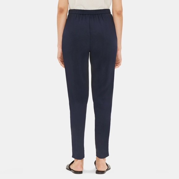 Eileen Fisher System Silk Georgette Crepe Ankle Pants in Midnight PS - Picture 3 of 11